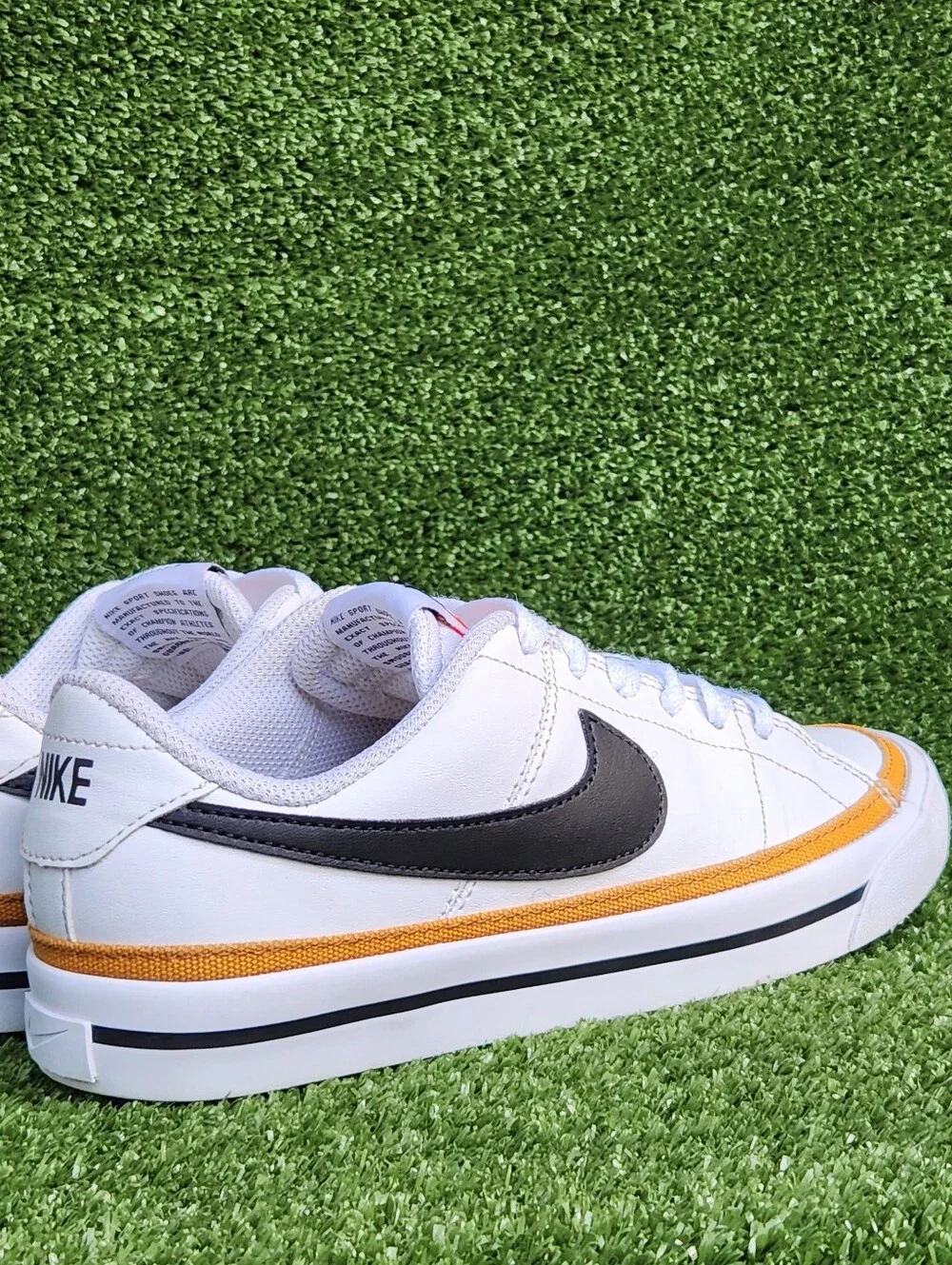 Nike Court Legacy Low Big Girls Leather White Tan Sneakers Shoes Size 4.5 Youth